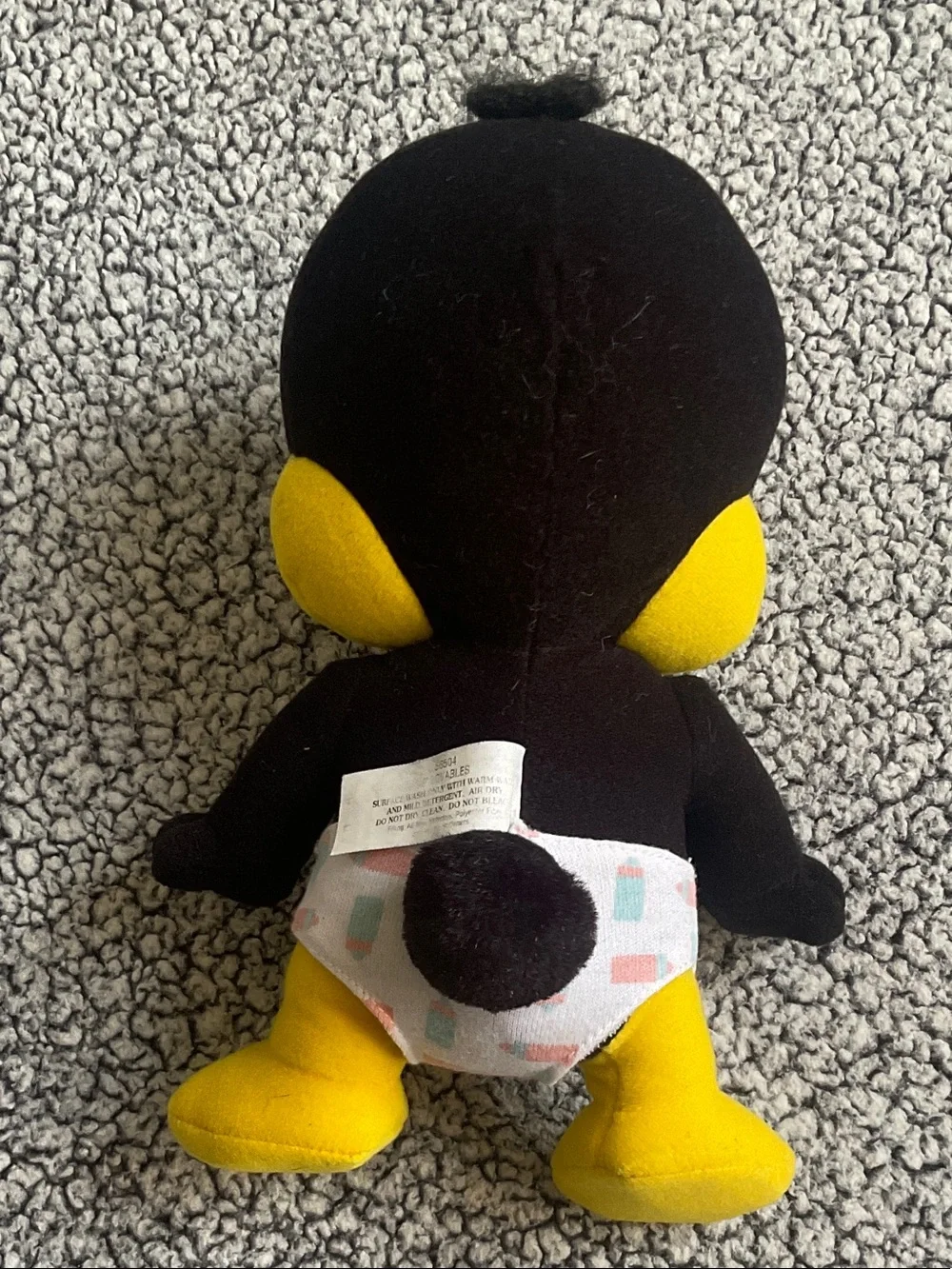 Plush Baby Duck Toy - Black & Bright Yellow